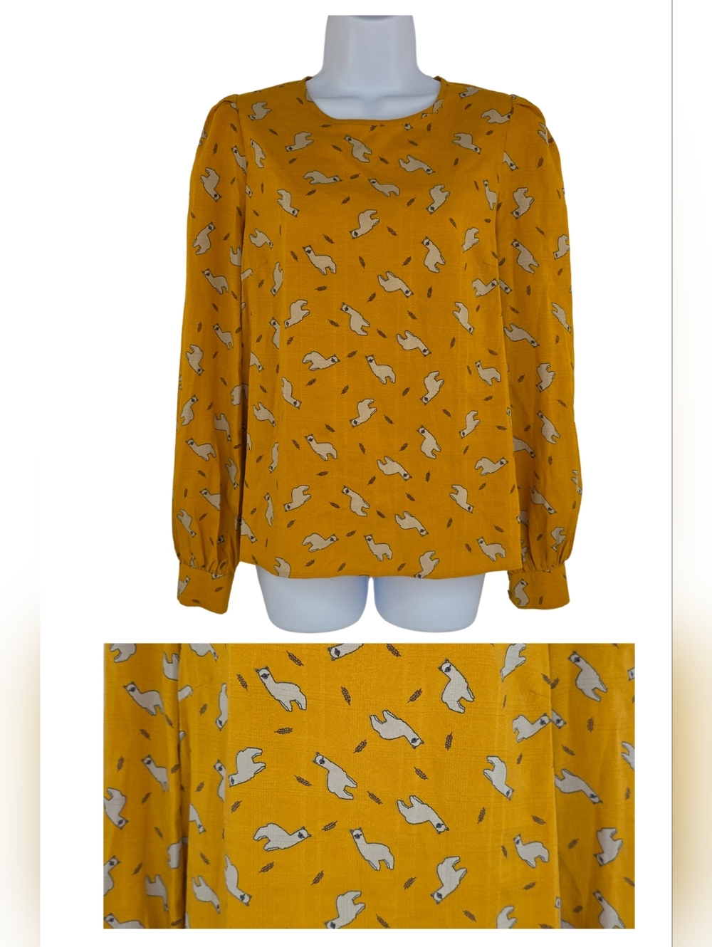 Louche by Anthropologie Size 6 Yellow Llama Print Blouse 3544-AP